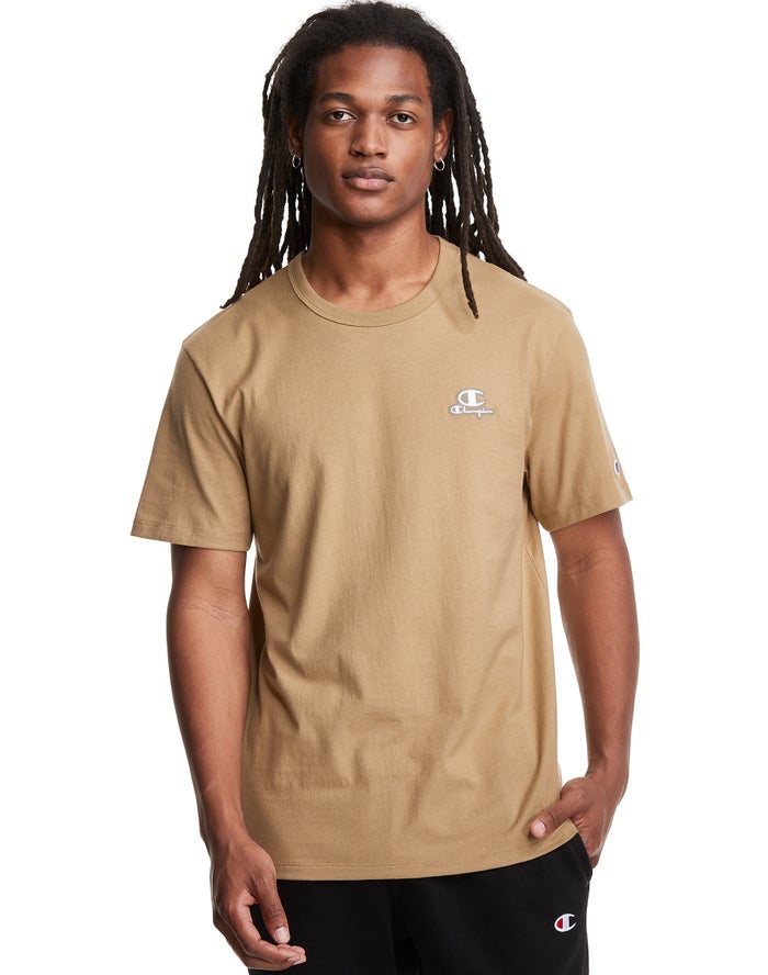 Champion Herre T-Shirts Khaki - Lightweight C Logo Applique - Danmark NBY-670849